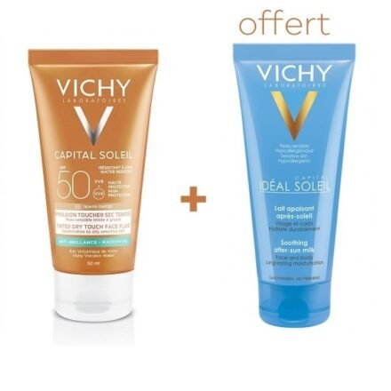 vichy-ideal-soleil-creme-anti-brillance-teintee-toucher-sec-50-ml-ideal-soleil-lait-apaisant-apres-soleil-100-ml-offert